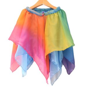 Silke nederdel i blaa og regnebue farve fra Sarah´s Silks